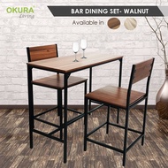 OKURA Wooden Bar Table Dining Set (Bar Table + 2 High Bar Chairs) / 1 Meja + 2 Kerusi / Dining Table