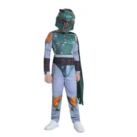 SW Bounty Hunter Boba Fett Jumpsuit with Cloak Mask Cosplay Costume Halloween Masquerade Carnival Pa