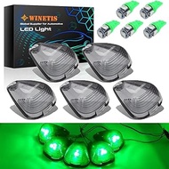 WINETIS 5X Smoke Top Roof Cab Marker Lights Lens w/Green LED Bulbs Aftermarket Replacement Compatibl