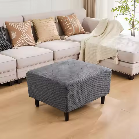Ottoman Cover Rectangular Stretch Jacquard Nonslip Elastic Pattern Ottoman Slipcover Storage Ottoman