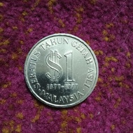Duit Syiling RM 1 Ulang tahun 100 Tahun Getah Asli Tahun 1977