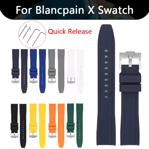 Curved Interface Silicone Strap for Swatch x Blancpain Fifty Fathoms 22mm Men Women Diving Sport Wat