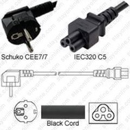 Schuko CEE7/7 Male Plug Angled Down to IEC320 C5 Connector 1.8 meters / 6 feet 2.5a/250v H05VV-F3G.7