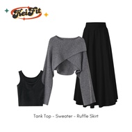 Eirene Women's 3-in-1 Outfit Set (Cross Sweater + Tank Top + Layered Skirt) One Set for Teenagers