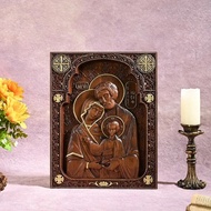 High Quality Religious Holy Family Catholic Wood Carving, Byzantine Icon Plaque Jesus Home Hanging D