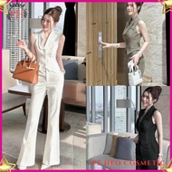 (PH) Set Đồ Bộ Áo Kiểu Cổ Vest sát Nách Gi lê Phối Quần dài Ống Loa  Nữ Tính  Dễ Thương  Đẹp Gái