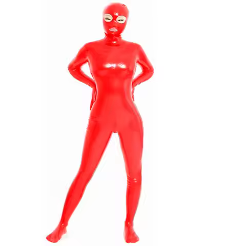Women Open Eyes and Mouth Zentai Full Bodysuit Plus Size Zipper Open Crotch Tights Bodycon Jumpsuit 