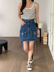 Moci韓國夏季吊帶牛仔裙