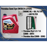 Perodua Semi Synthetic Engine Oil SAE 5W-30 4L+Perodua OF+Myvi 1.3/Alza AF