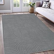 Soft Cozy Arch Pattern Area Rug Fluffy High Low Pile Tufted Carpet 5'3"x7'6" Large Geometric Contemp