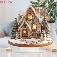 USTHOW Xmas Magic House Figurine, Cartoon Lightweight Christmas Snow House Statue, Multifunctional D