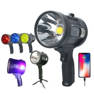 Rechargeable Spotlight Flashlights 90000 LM Super Bright Solar Spot Light with 6 Modes 4 Color Light