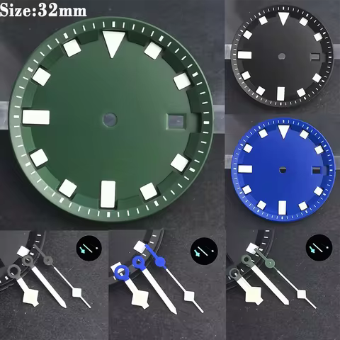 32mm Dial Miyota 8215 Hands Watch Hands Blue Luminous for Miyota 8215 Movement Watch Parts Watch Acc