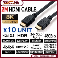 (10 UNITS) 8K HDMI Cable Male to Male 2 METER Version 2.1 HDMI Male to HDMI Male