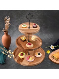 家用三層亞克力木蛋糕裝飾和甜點展示架,適合水果盤和杯子蛋糕