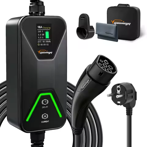 GUWIEYG Type2 EV Charger 3.5kW 16A Portable EV Charging Box 6M Cable & Schuko Plug Delay Timer Funct