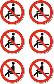 Sitting prohibited sign: P018 - DIN EN ISO 7010 / ASR A1.3 - sticker: diameter 5 cm, pack of 6