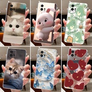 Jelly Casing For Motorola Moto G72 / Moto G73 Clear Silicone Soft TPU Back Cover Cute Cat Rabbit Hea