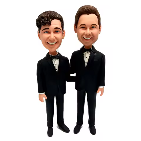 Custom Gay Bobblehead, Black Tuxedo Couple Figurine, Personalized Handmade Statue Wedding Cake Toppe