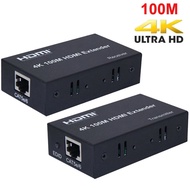 4K 100m HDMI Extender Via Cat5e Cat6 Rj45 Cable HDMI To Ethernet Transmitter and Receiver for PS4 Camera PC To TV Monitor 60m