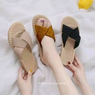11.11 ethnic suede cross sandals sandal perempuan sandal wanita flat sandal