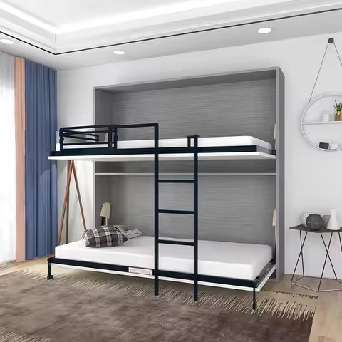 Multifunctional Parent-Child Double Murphy Bed Frame, Hidden Bunk Bed with Hardware Fittings