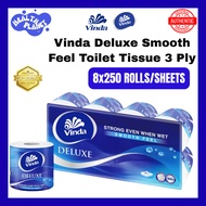 Vinda Deluxe Toilet Paper Roll Tissue 3 Ply Soft & Strong Even When Wet Extra 2.5cm - 8 Rolls