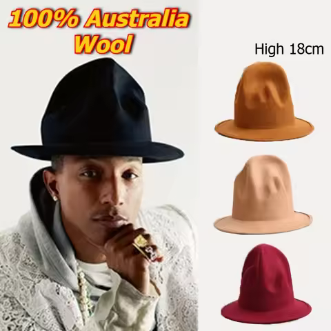 100% Australia Wool Winter Pharrell Hat Felt Fedora Hat for Woman Men Hats Black Top Hat Male Cap Gi