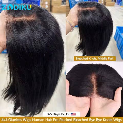 ZIDIKU 10-16inch Glueless Wigs Human Hair Straight Human Hair Wigs 4x4 HD Lace Bob Short Human Hair