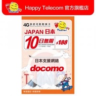 日本 Docomo 10 日 4G無限數據 (不限速) $188