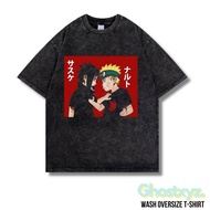 Ghostxyz T-Shirt "Sasuke Vs Naruto" Wash Oversize Vintage Tee Baju Kaos
