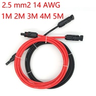 1 Pair Solar Panel Extension Cable Copper Wire2.5 mm2 14AWG Black and Red with Solar PV Cable Connectors 1M 2M 3M 4M 5M