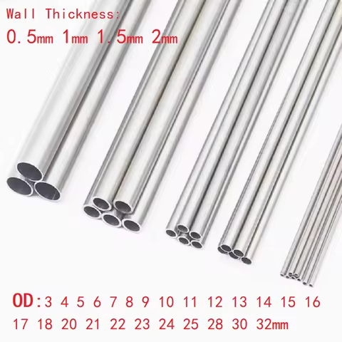 Aluminium Tube Wall Thickness 0.5mm 1mm 1.5mm 2mm Outer Diameter 3 ~ 32mm Round 6061 Aluminum Metal 