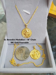 Goldandjewel 18K St. Benedict Medallion Pendant Necklace Saudi Gold Necklace Pawnable
