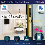Digital door lock - กลอนประตูดิจิตอล ประตู บานเลื่อน/ผลัก กันน้ำ รุ่น MT03 สีทอง เปิดด้วย TTLock App สแกนนิ้วมือ รหัสผ่าน IC Card กุญแจสำรอง
