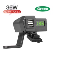 Motorcycle charger usb port with Voltmeter Waterproof 12V-24V QC3.0 Quick Charge Power Supply With O