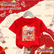 COD 2026 Spring Festival New Year Cartoon Pattern Kapas Merah Lengan Pendek Majlis Kanak-kanak T-shi