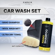 CARVIX | Car Wash Set - Nano Car Shampoo + Ultra Drying Towel + Wool Wash Mitt | Sabun Cuci Kereta