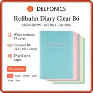 Delfonics Rollbahn Clear B6 Monthly Planner 2026 (Oct 2025 Start) – Compact Water-Resistant PP Cover