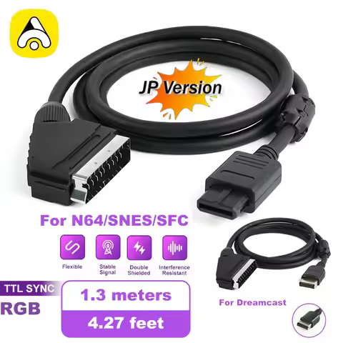 High-Quality TTL SYNC RGB-J SCART Cable For N64/SNES/SFC/Dreamcast Console Audio And Video Cable To 