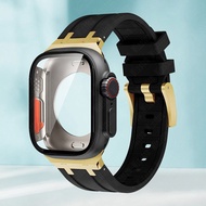 เคสป้องกันทุกส่วนของเครื่อง + สายสำหรับสายคาด Apple Watch 8 7 6 SE 5 4 45มม. 44มม. อัปเกรดรูปลักษณ์อัลตร้า49มม. ฟิล์มป้องกันยางรัด