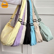 COLOO Large Capacity Lightweight Shoulder Bag Cream Color Korean Style Canvas Bag with Pendant Simple Handbag Simple Dumpling Bag Girls