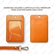Leather Id card holder | Name leatherTAG | Premium 4-layer leather id card with custom name and logo