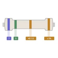 Carbon Film Resistor DIP 1/4W Color Ring 5% Precision 7.5 R/75R/750R/7.5k/75k/750k