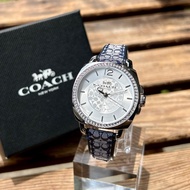 COACH Boyfriend 經典LOGO緹花織布晶鑽腕錶34mm(銀/丹寧藍色) 全新現貨