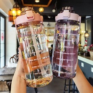 ☫┋♞Ready Stock BPA FREE 2000ml with reminder time Water Bottle Tumbler with straw scale big bottle 2Liter 2litre gym bot