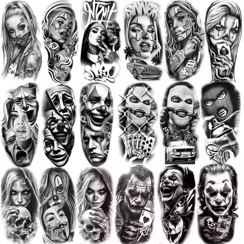 1 Sheet Trendy Cool Robber Gangster Temporary Tattoos For Adults Bad Guy Rebel Tatoos Waterproof Rea