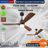 GEERLI 42/52/60 Inci Kipas Siling Kayu Padu Kipas Bilah DC Motor Senyap Ceiling Fan 3 Warna Lampu 6 