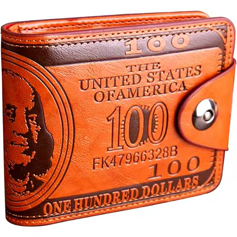 1pc Men'S Faux Leather Wallet with US Dollar Bill Design - Credit Card & Photo Holder, Stylish Orang