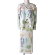 成色極佳，正品 Pleats Please Issey Miyake 海洋生物疊層開襟衫半裙套裝，多色，顏色3/2，日本製造